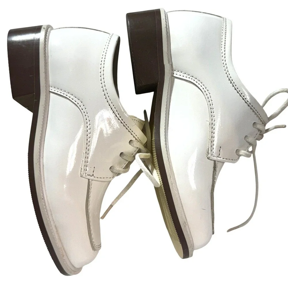 Kids White Patent Leather Oxfords Lace Up Formal Dress‎ Shoes Block Heel White